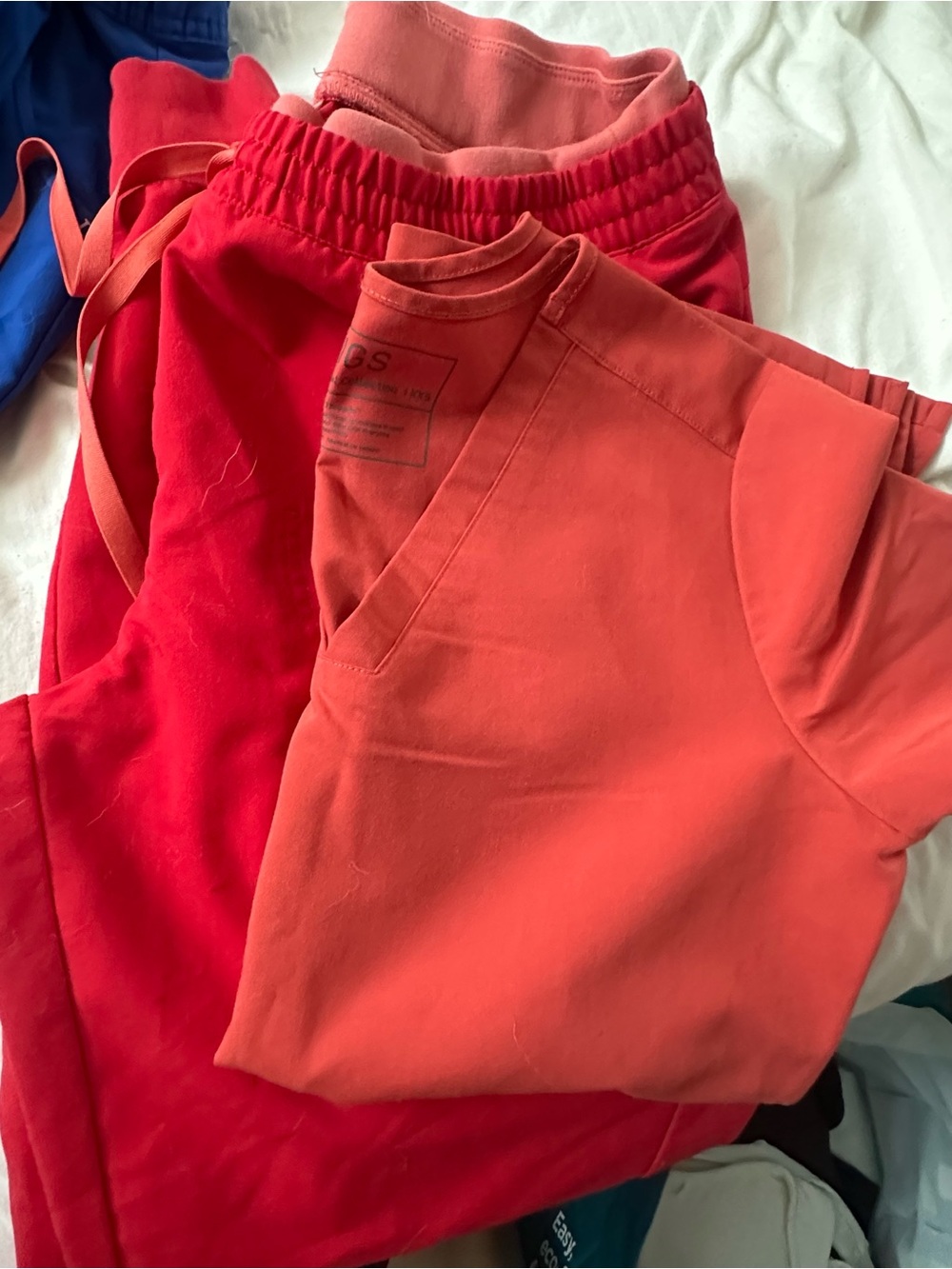 Figs Two-Tone Red & Coral Sweatpants and Scrub Top